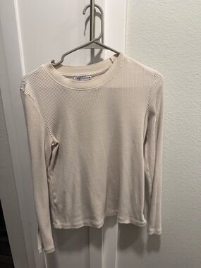 Zara Cream Ribbed Long-Sleeve Top